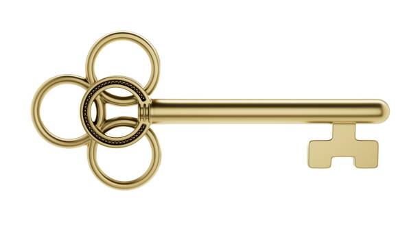 istock Golden key 3D rendering. Luxurious, vintage style isolated on white 1486542634