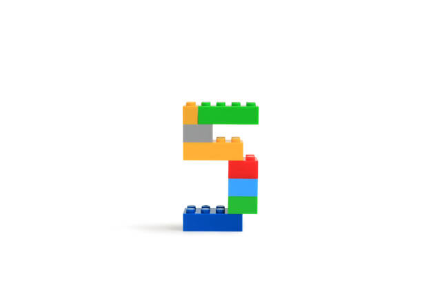 Arabic number symbol 5 from colorful plastic brick block constructor isolated on white background. Image with Clipping path