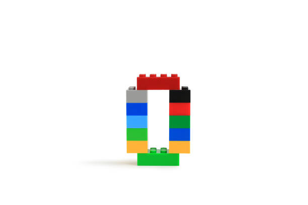 Arabic number symbol 0 from colorful plastic brick block constructor isolated on white background. Image with Clipping path