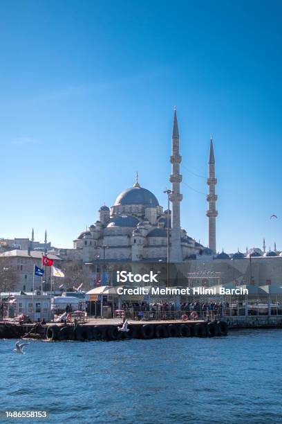 Yeni Cami Mosque In Sunny Day Istanbul Turkey Stock Photo - Download Image Now - Beauty In Nature, Blue, Bosphorus