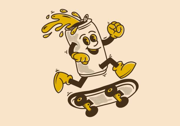Mascot character design of beer can jumping on skateboard Vintage mascot character design of beer can jumping on skateboard skateboard stock illustrations