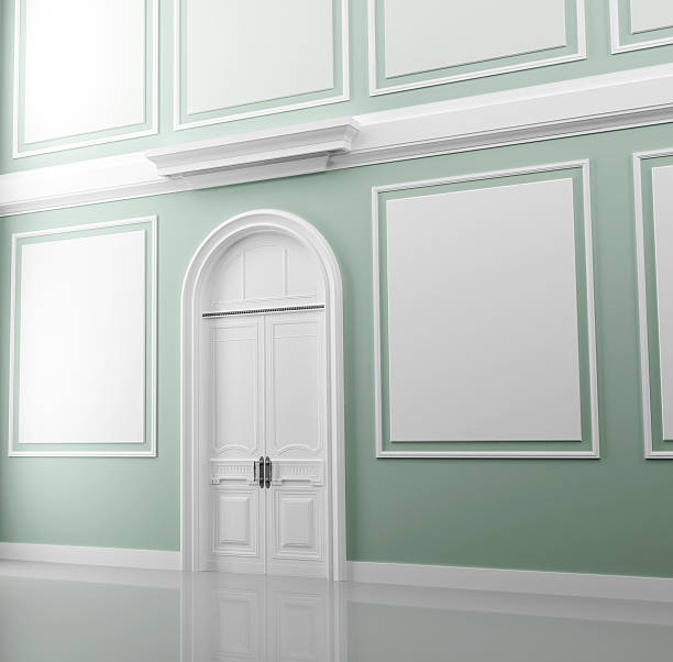 istock Palace interior fragment with light green walls and white door 148656554