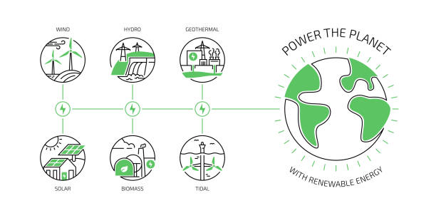 Power the Planet with Renewable Energy - ilustração de arte vetorial