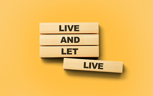 Live And Let Live Text On Wooden Blocks Isolated On Orange Background, 3d illustration