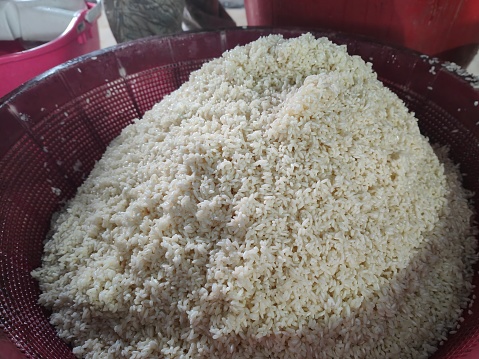 Abundance of washed rice for cooking lemang
