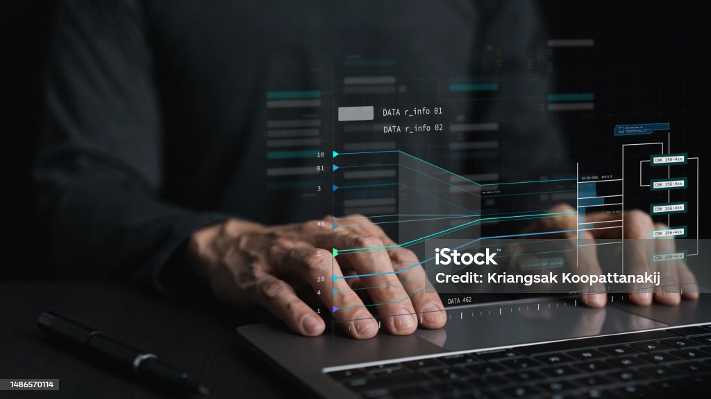 Engineer Working With Database For Digital Data Design Or Cyberspace ...