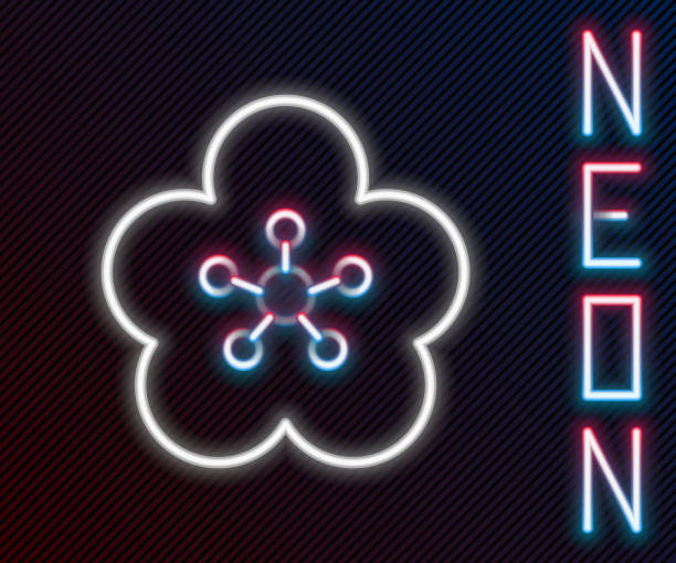 istock Glowing neon line Lotus flower icon isolated on black background. Colorful outline concept. Vector 1486570960