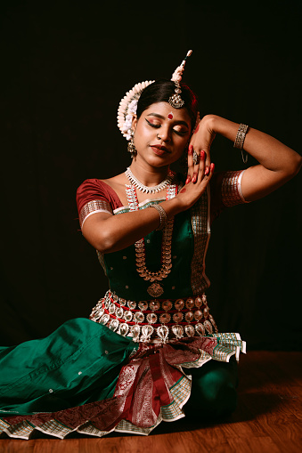 Indian classical Odissi form by an Indian lady performer Hd stock photo