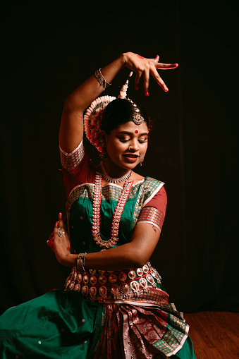 Indian classical Odissi form by an Indian lady performer Hd stock photo