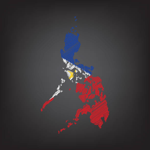 scribble karte von philippinen. skizze länderkartenfarben für infografiken, broschüren und präsentationen - manila philippines map philippines flag stock-grafiken, -clipart, -cartoons und -symbole