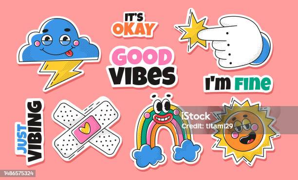 Funny Emblems Funny Emblems Set Stock Illustration - Download Image Now - Sticker ...