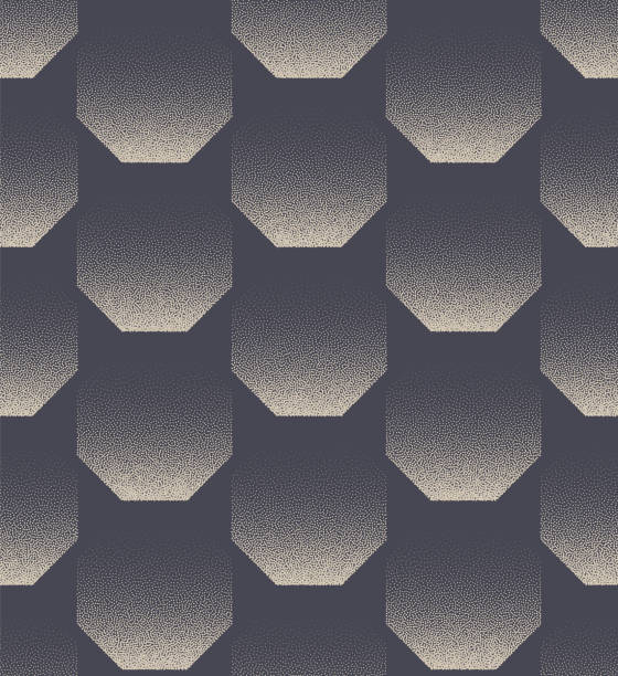 Brutalism Style Geometric Seamless Pattern Vector Dotwork Abstract Background Brutalism Style Geometric Seamless Pattern Vector Dot Work Abstract Background. Octagons Structure Old Fashioned Textile Print Repetitive Stylish Abstraction. Half Tone Gradient Gritty Grainy Texture octagon house stock illustrations