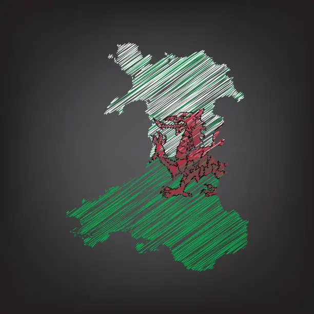 Vector illustration of Scribble map of Wales. Sketch Country map colors for infographic, brochures and presentations