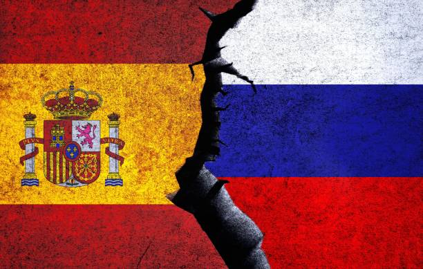istock Spain and Russia flag together. Russia and Spain relations 1486579898
