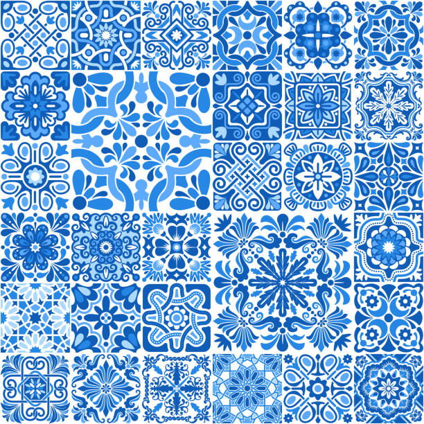 плитка азулежу - spanish culture pattern tile backgrounds stock illustrations