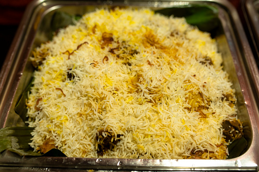 Mutton Biriyani close up image in a restaurant food stock photo