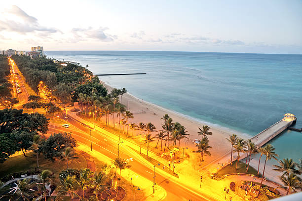 istock Waikiki Honolulu beach view early morning sunrise 148658764