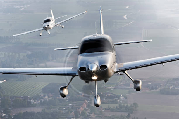 istock propeller modern airplanes flying in formation 148658993