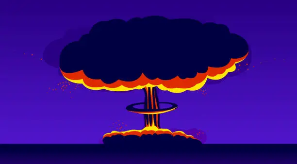 Vector illustration of Nuclear explosion vector illustration, apocalypse theme, world war 3, atomic bomb mushroom Armageddon.