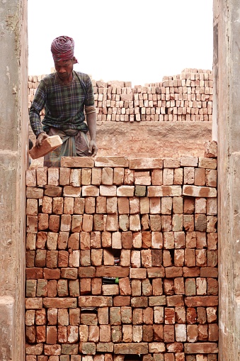 Islampur upazila, Jamalpur district, Bangladesh, 21 January 2020- Brick field worker working on brick field