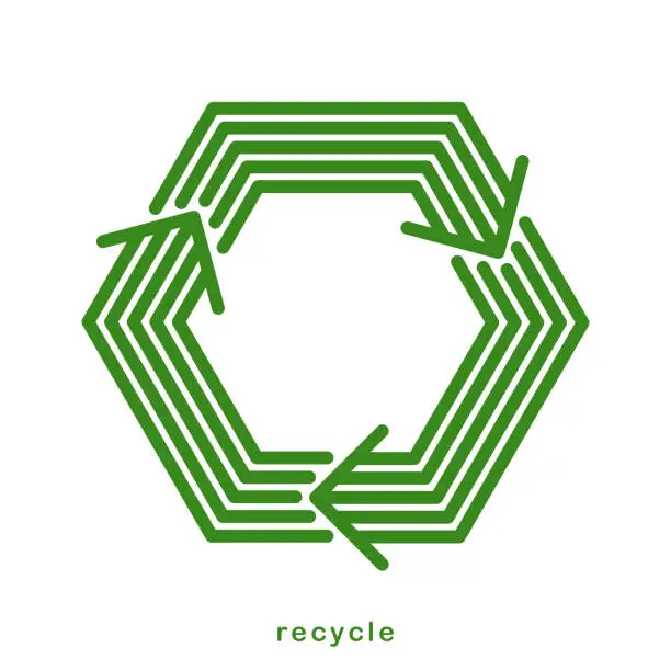 Vector illustration of Recycle vector hexagon geometric icon in modern geometric linear style isolated on white, contemporary line symbol of environmental conservation.