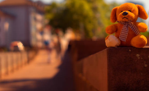 A small cuddly toy was sitting on a wall ledge