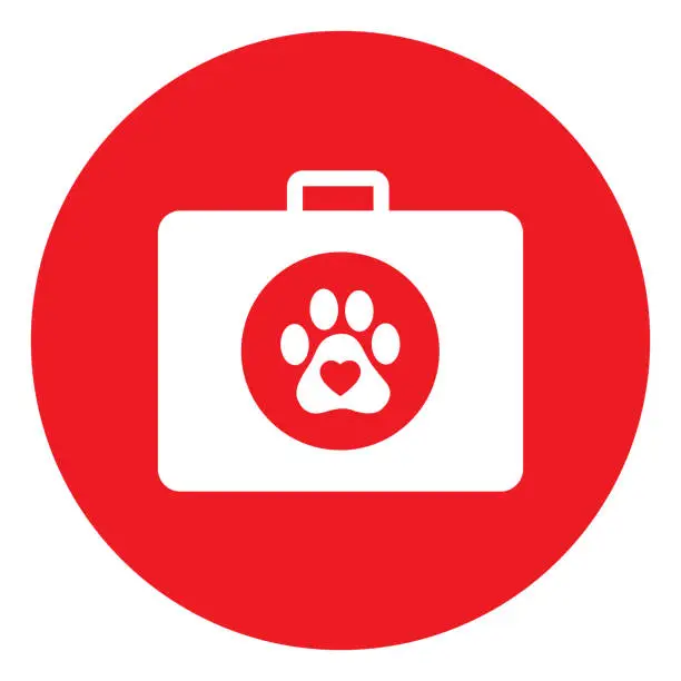 Vector illustration of Red And White Paw First Aid Kit Icon
