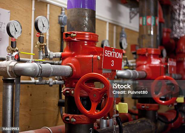 Sprinkleranlagesystem Stockfoto und mehr Bilder von Sprinkler - Brandschutz - Sprinkler - Brandschutz, Ventil, Maschinenteil - Ausrüstung und Geräte