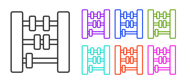 черная линия abacus значок изолированы на белом фоне. традиционная рамка подсчета голосов. знак образования. школа математики. установите ико� - text work tool three dimensional shape white background stock illustrations