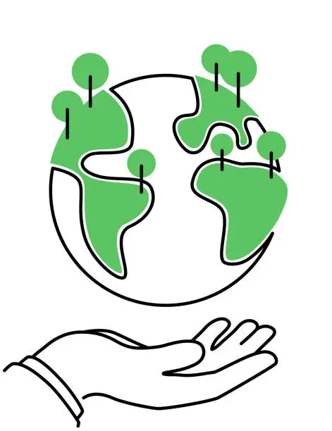 Vector illustration of Green Earth Icon in Hand