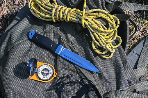 Bushcraft equipment. Items necessary for survival in the wild.