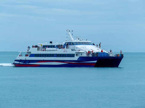 Koh Samui, Thailand - August 04 2022: A Royal Passenger Liner ferry. This company operate a regular service between the Thai destinations of Pattaya and Hua Hin.