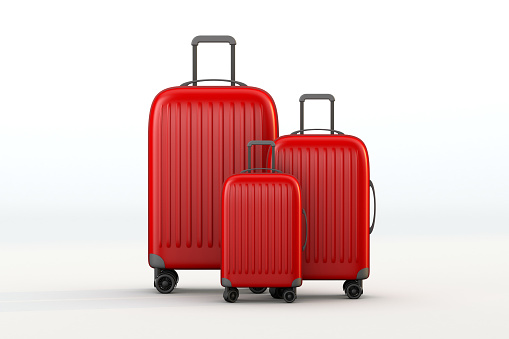 Red suitcases a travel accessories concept. 3d render