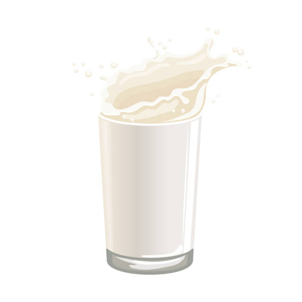 ilustrações de stock, clip art, desenhos animados e ícones de glass with milk and milk splash on a white background. healthy drink icon - dairy farm liquid food and drink splashing