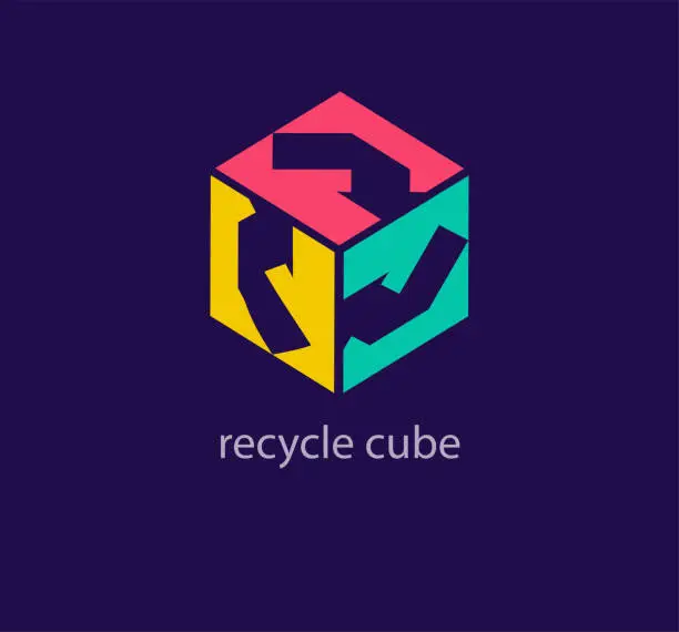 Vector illustration of Creative recycle arrow cube logo.