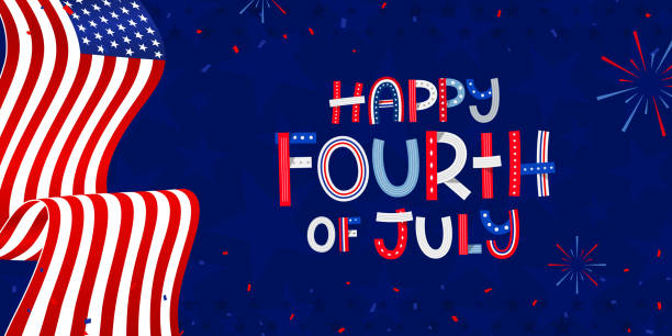 istock 4th of July independence day lettering design with usa elements and American waving flag. Vector illustration. 1486616705
