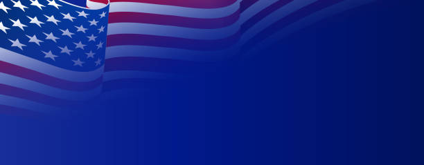 istock United States of America waving flag with empty, blank, copy space on blue background. Vector illustration. 1486619956