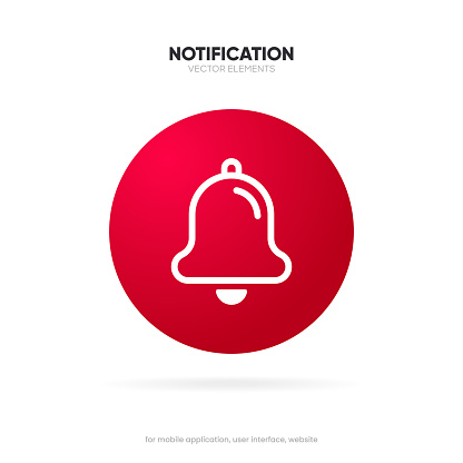 Notification bell alarm icon. Alarm symbol. Ringing bells. Incoming inbox message. Alarm clock and smartphone application alert. Social media element. New message symbol flat style. Stock vector.