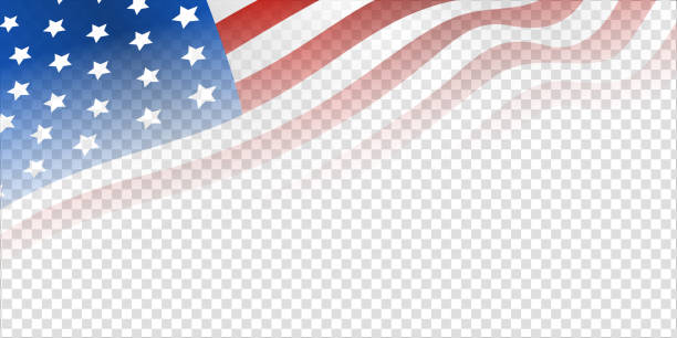 United states of America waving flag with empty, blank, copy space on transparent background. Vector illustration. Independence Day is celebrated on the 4th of July of each year in the USA and it is the celebration of the day the United States Of America declared its independence from the control of Great Britain. Independence Day is commonly celebrated with the lighting of fireworks or electronic light shows, music, and outdoor activities the display of the "American" flag, and the display of the USA flag colors red, white, and blue. veteran stock illustrations