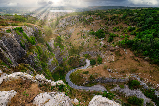 Views of the road from the top of Cheddar Gorge, Cheddar, Somerset, UK