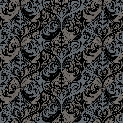 Black and gray Ornate seamless floral motif vector pattern wallpaper vector illustration background