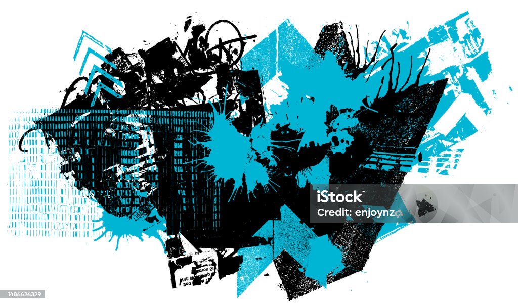 Modern black and blue grunge textures and patterns vector Black and blue grunge paint marks and textured patterns montage vector illustration on white background with space for text copy Brush Stroke stock vector