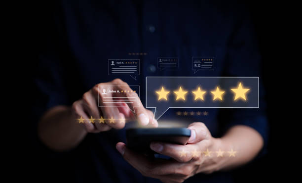 istock Customer review satisfaction feedback survey concept. User give rating to service excellent experience on mobile phone application, Client evaluate quality of service reputation ranking of business. 1486626515