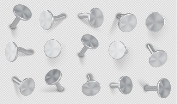 Nails hammered into wall, steel or silver pin heads. Realistic 3d vector illustration vector art illustration