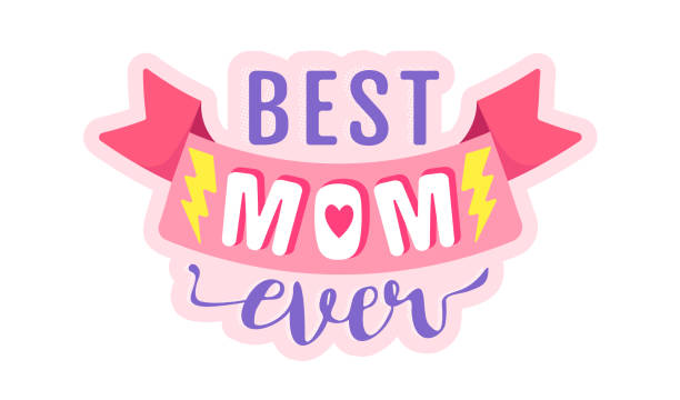 Vector vintage logo with pink ribbon for Mother's day. vector art illustration