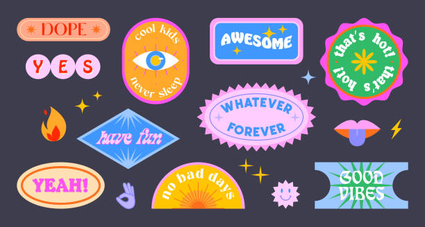 istock Vector set of cute funny patches and stickers in 90s style 1486630671