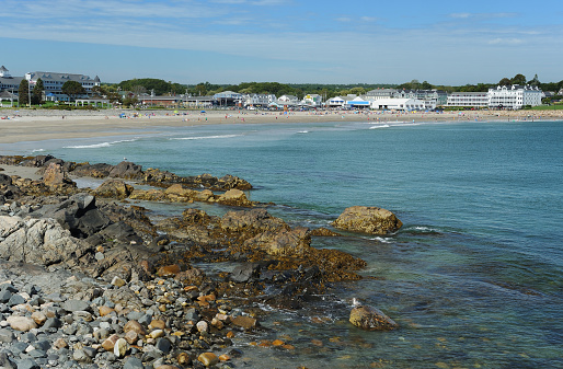 Town of York, Maine and the beautiful beach on a summer day