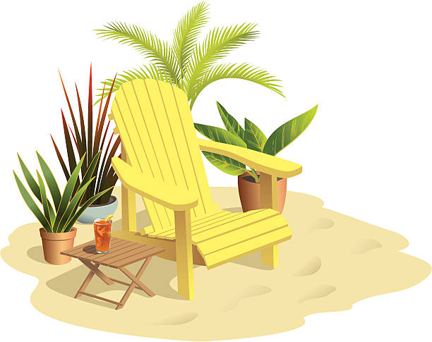 Chair on Sand in Sunlight with Plants vector art illustration