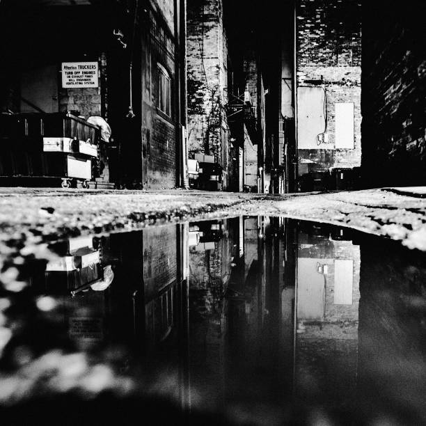 istock Dark alley reflected in puddle - Milwaukee 1486650021