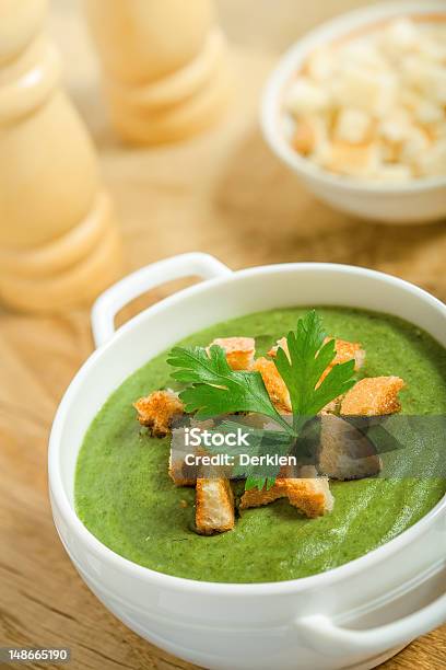 Cream Soup With Dried Crusts Stock Photo - Download Image Now - Boiled, Bowl, Bread